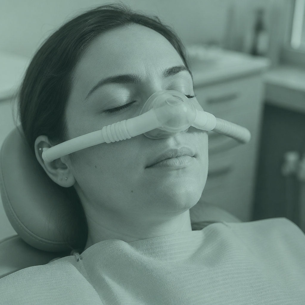 Patient relaxing with nitrous oxide mask