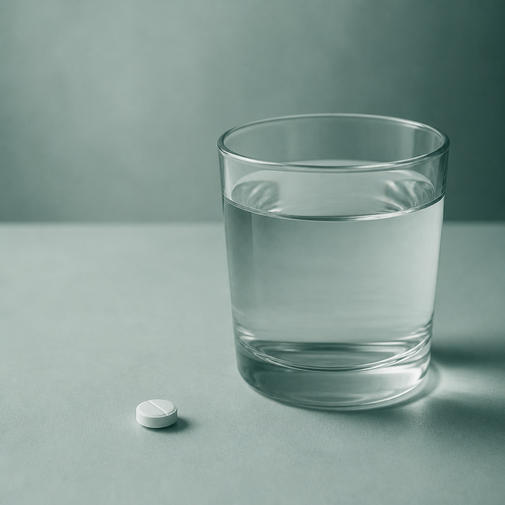 Sedation tablet with glass of water